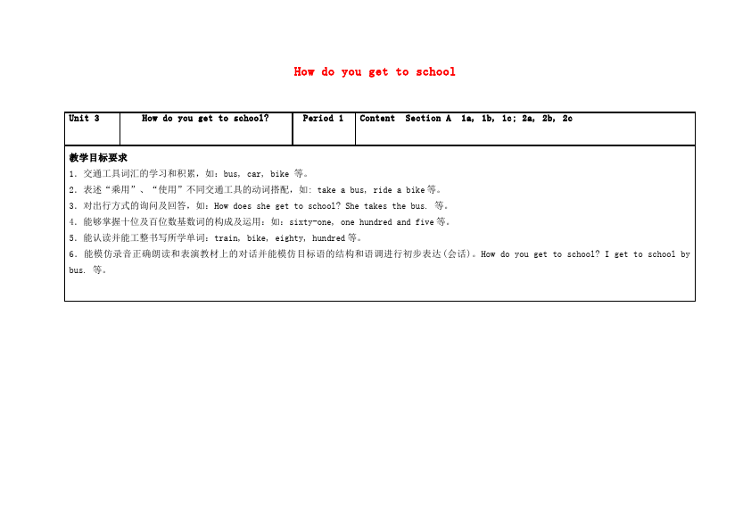 初一下册英语Unit3 How do you get to school教学设计教案19第1页