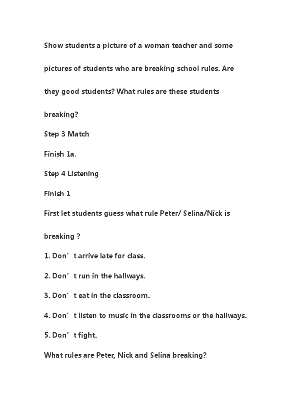 初一下册英语英语Unit4 Don't eat in class教学设计教案14第5页