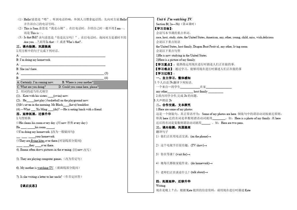 初一下册英语英语Unit6 I'm watching TV教学设计教案8第3页