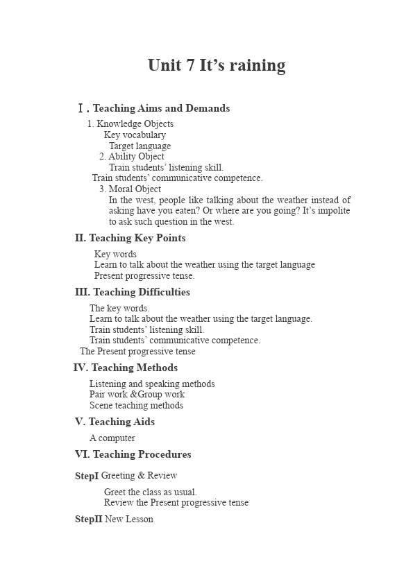 初一下册英语英语Unit7 It's raining教学设计教案16第1页