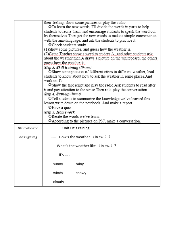 初一下册英语英语Unit7 It's raining教学设计教案9第2页