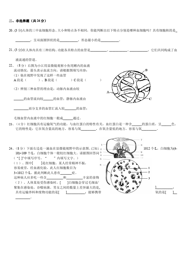 初一下册生物生物《第四章:人体内物质的运输》练习试卷6第3页