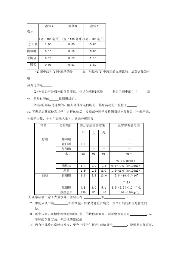 初一下册生物生物《第五章:人体内废物的排出》练习试卷9第3页