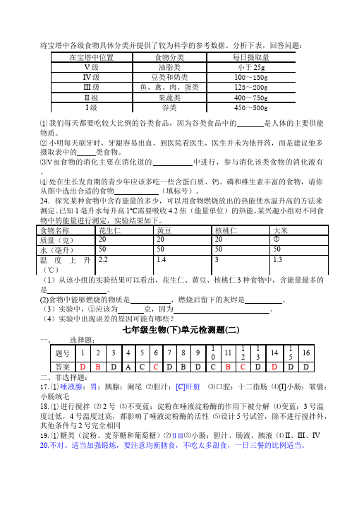 初一下册生物生物《第二章:人体的营养》练习试卷9第3页