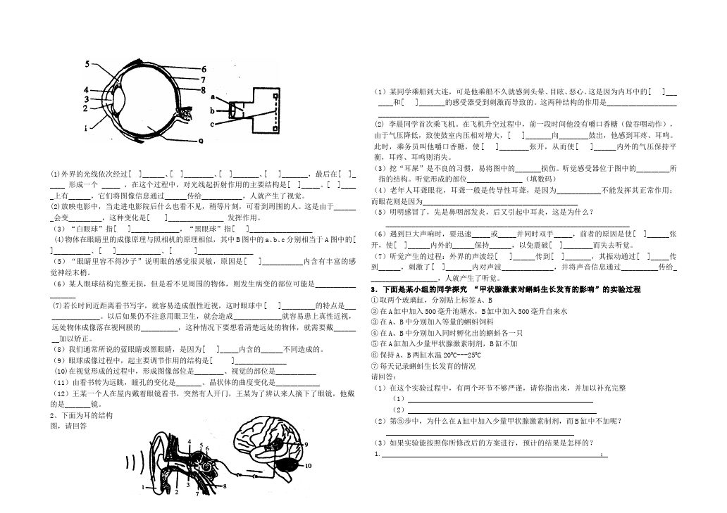 初一下册生物生物《第六章:人体生命活动的调节》练习试卷4第2页