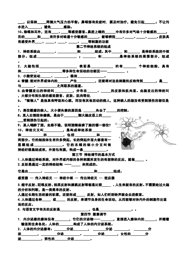 初一下册生物生物《第六章:人体生命活动的调节》练习试卷9第2页