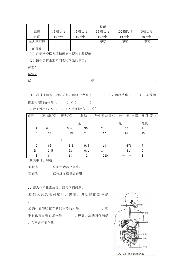 初一下册生物生物《第二章:人体的营养》练习试卷2第5页