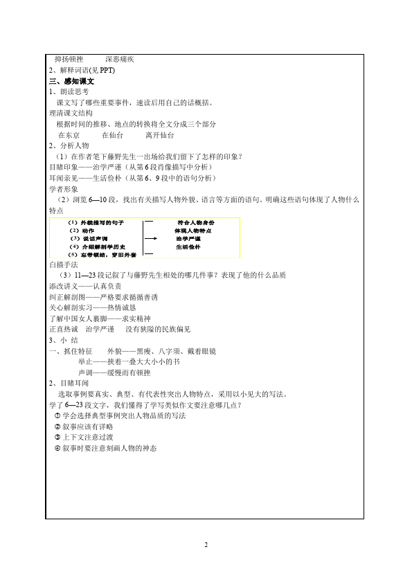 初二上册语文新语文公开课《藤野先生》教学设计教案第2页