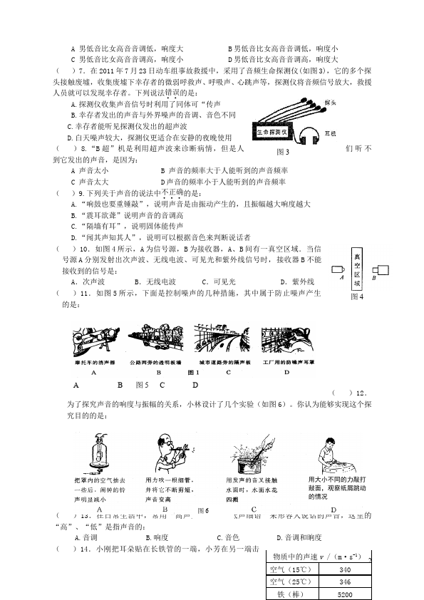 初二上册物理物理第二章声现象单元检测试卷()第2页