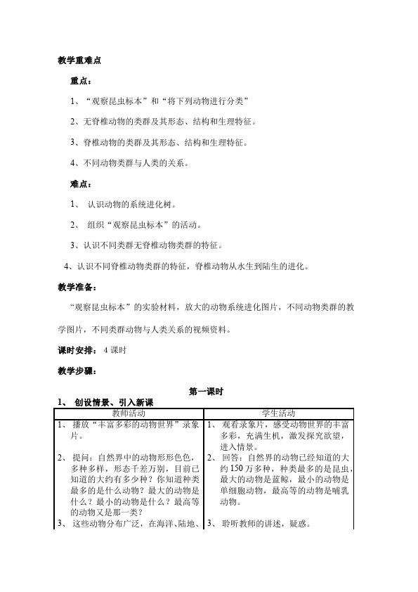 初二上册生物生物精品《第一章:动物的主要类群》教案教学设计第2页