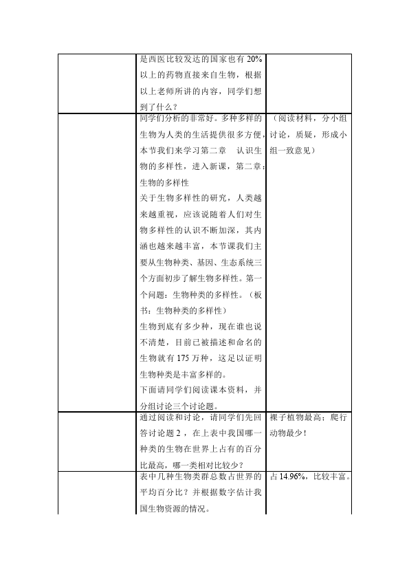 初二上册生物优质课《第二章:认识生物的多样性》教学设计教案第4页