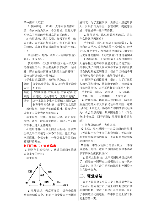 初二上册历史教研课《太平天国运动》教学设计教案第2页