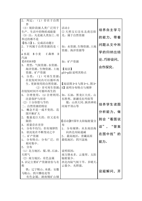 初二上册地理地理《中国的自然资源》教学设计教案第2页
