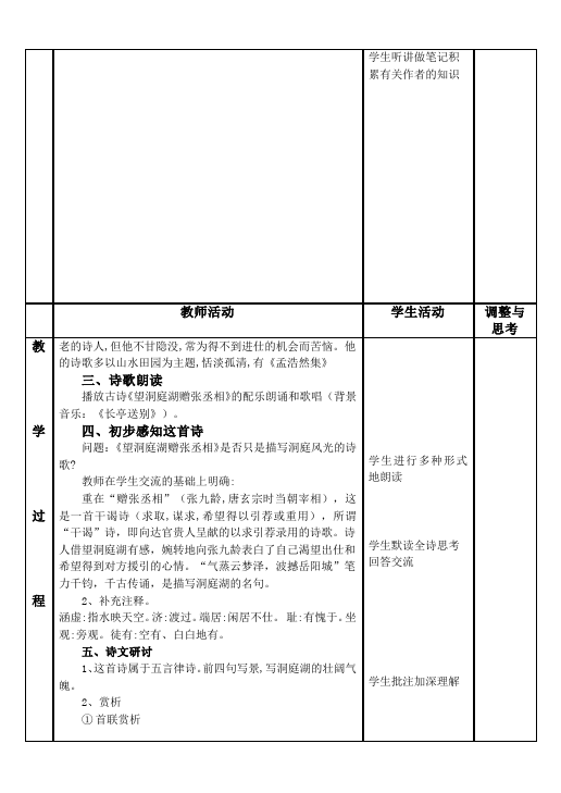 初二下册语文语文优质课《望洞庭湖赠张丞相》教案教学设计第2页