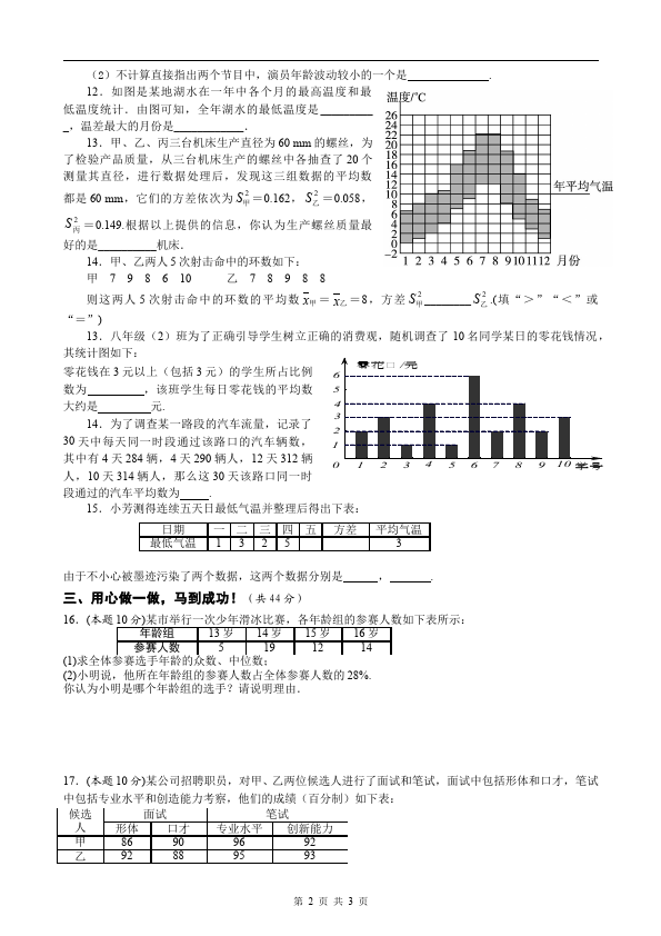 初二下册数学数学《第二十章:数据的分析》练习试卷10第2页