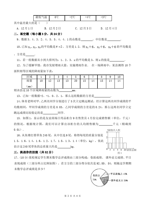 初二下册数学数学《第二十章:数据的分析》练习试卷2第2页