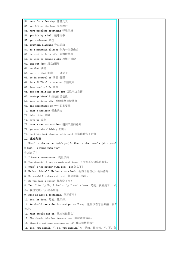 初二下册英语英语Unit1 What's the matter教案教学设计5第3页