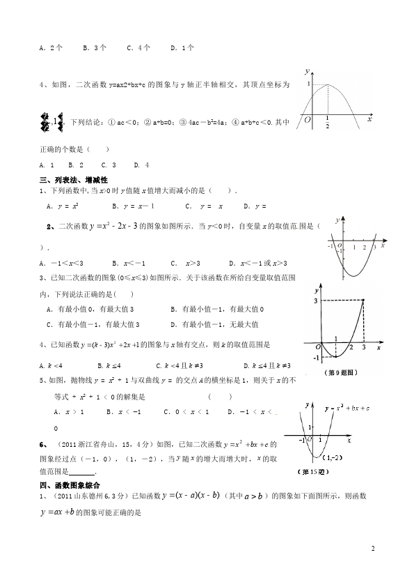 初三上册数学第22章二次函数附参考答案数学试卷第2页