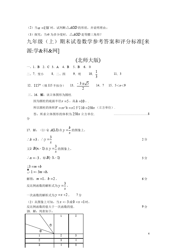初三上册数学数学期末复习考试附参考答案家庭作业练习试卷下载第4页