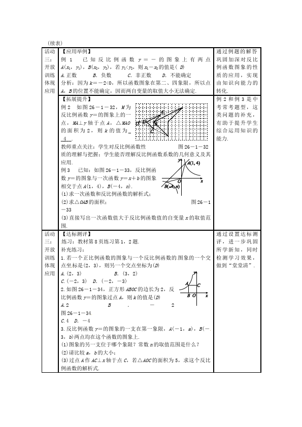 初三下册数学数学《第二十六章:反比例》教案教学设计4第4页