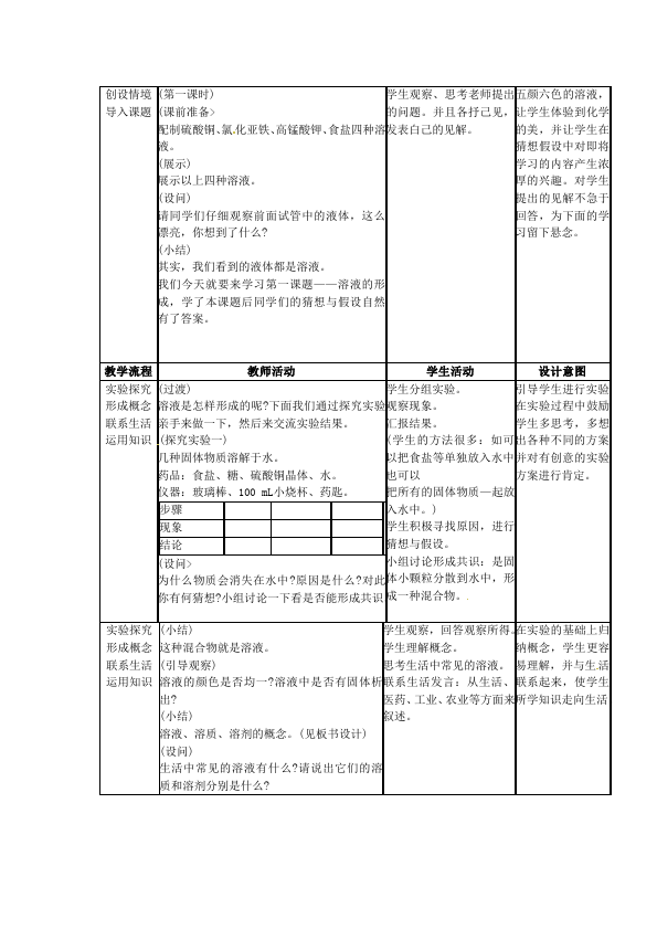 初三下册化学教学《第九单元:溶液》教学设计教案(化学）第2页