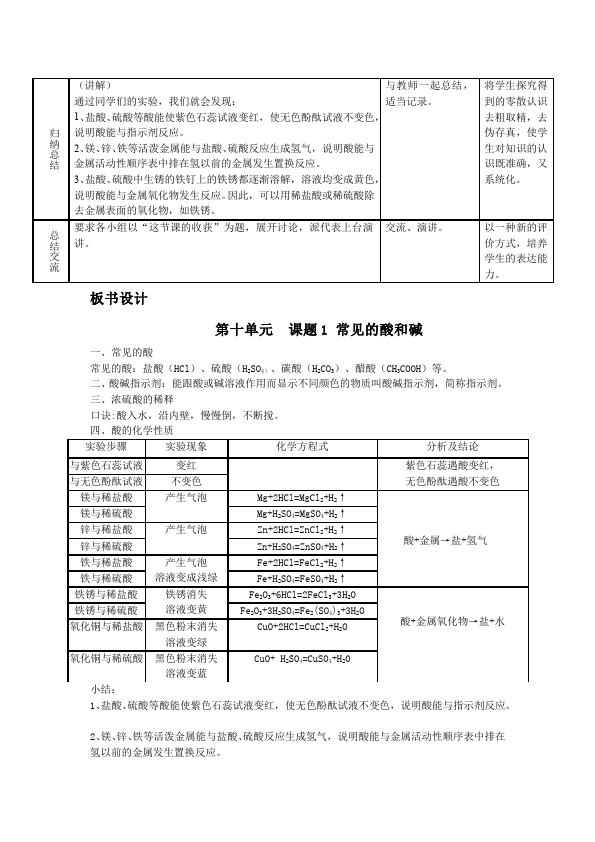 初三下册化学《第十单元:酸和碱》教案教学设计(化学)第4页