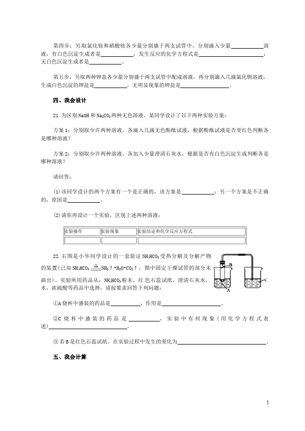 初三下册化学《第十一单元:盐化肥》考试试卷(化学)第5页