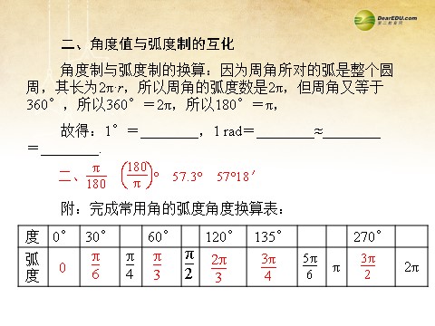 高中数学必修四1.1.2 弧度制同步辅导与检测课件 新人教A版必修4第7页