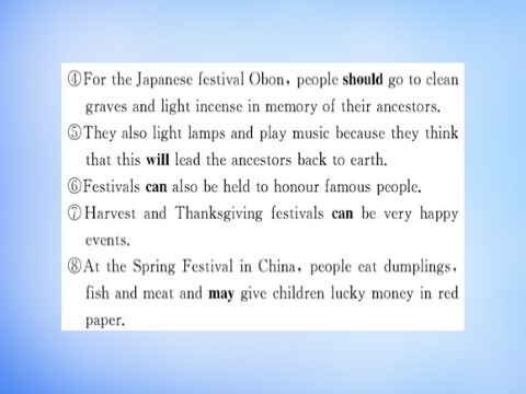 高中英语必修三（人教版）高中英语 Unit1 Festivals around the world Learning about Language课件 新人教版必修3第3页