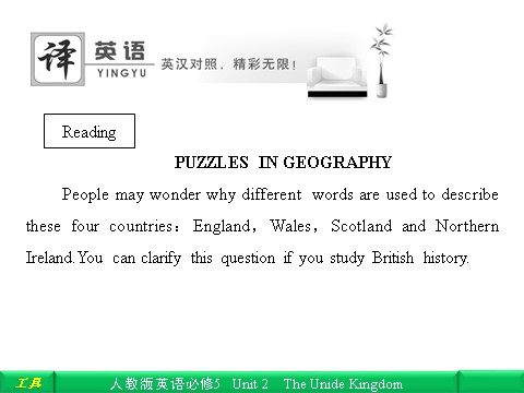 高中英语必修五（人教版）Unit 2 The United Kingdom 译英语第1页