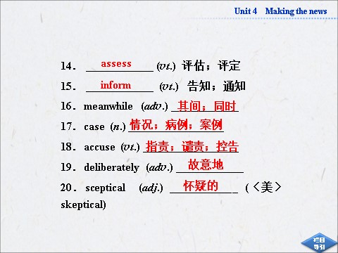 高中英语必修五（人教版）高中英语人教版必修5同步教学备课资源：《Unit 4 Making the news》SectionⅠ第5页