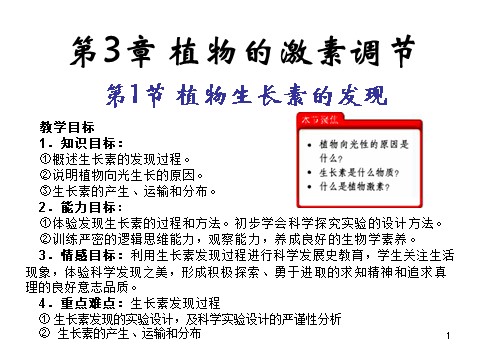 高中生物必修三必修3 稳态与环境3.1植物生长素的发现(24张)第1页