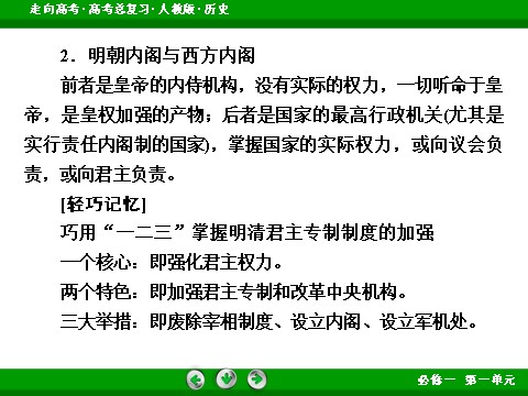 高中历史必修一2017版高考历史人教版一轮总复习课件：必修1 第1单元 第2讲 考点2 汉至元政治制度的演变 第10页