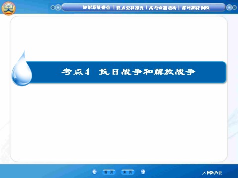 高中历史必修一【高效提能】2015高考历史（人教版）一轮复习课件【知识整合+要点探究+高考透析】3-4抗日战争和解放战争（共26张ppt）第1页