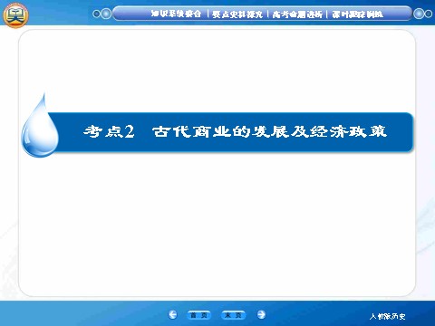 高中历史必修二【高效提能】2015高考历史（人教版）一轮复习课件【知识整合+要点探究+高考透析】6-2古代商业的发展及经济政策（共42张ppt）第1页