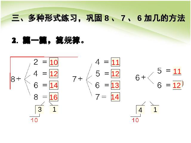 一年级上册数学(人教版）第八单元20以内的进位加法:8、7、6加几第10页