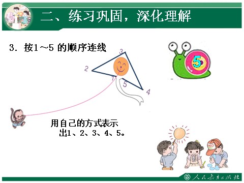 一年级上册数学(人教版）1～5的认识、比大小练习1第9页