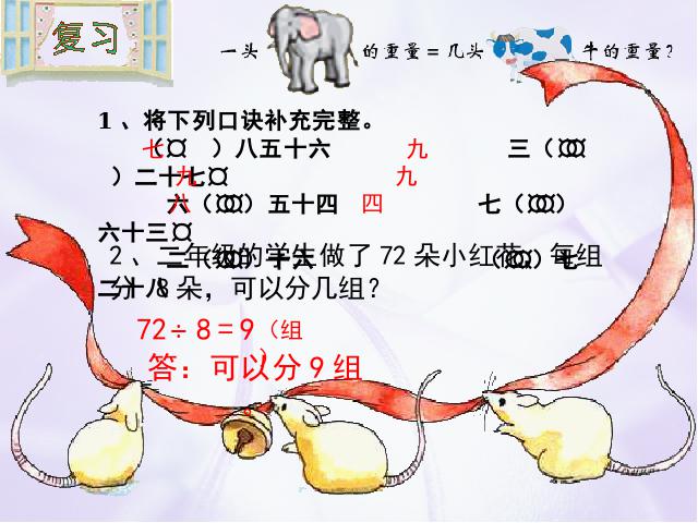 二年级下册数学（人教版）ppt数学课件-《表内除法二―用7、8、9乘法口诀求商》第1页