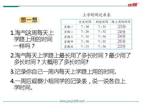 二年级下册数学（北师大）第1课时  上学时间第6页