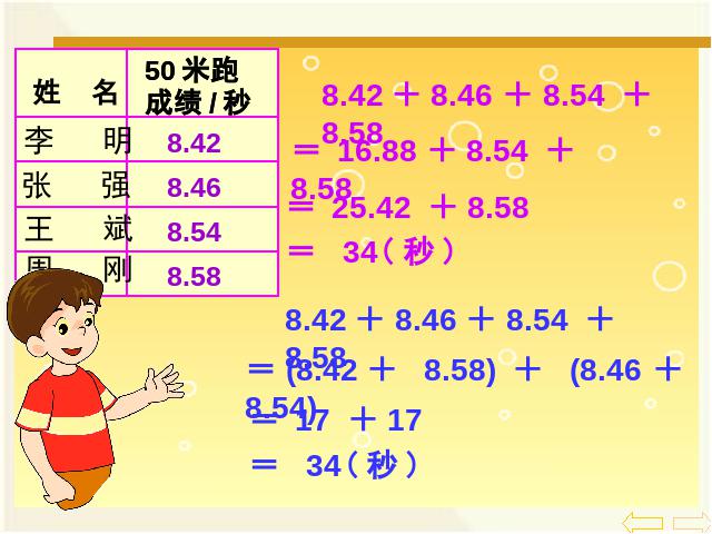 四年级下册数学（人教版）数学整数加法运算定律推广到小数课件ppt第7页