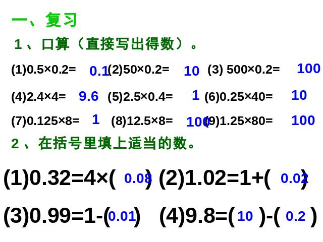 五年级上册数学（人教版）《整数乘法运算定律推广到小数》(数学人教第2页