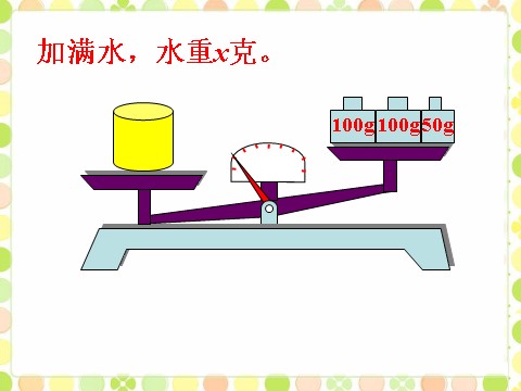 五年级上册数学（人教版）盛水的杯子和砝码的平衡关系_方程的意义第4页