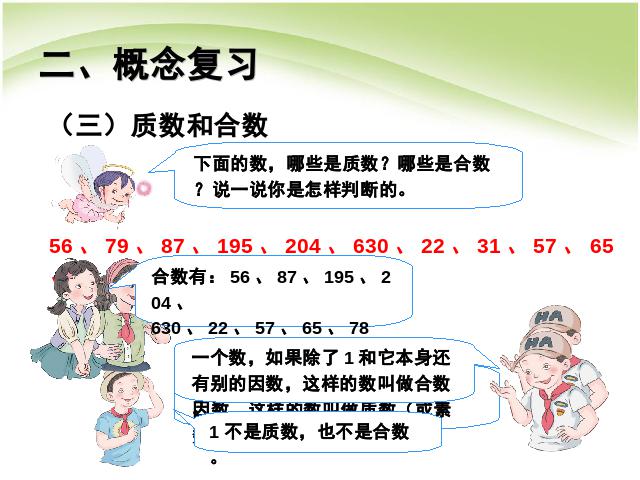 五年级下册数学（人教版）数学优质课《期末总复习资料:因数和倍数》第5页