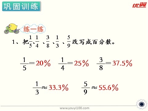 六年级上册数学（苏教版）第3课时 百分数与分数的互化 课件第9页