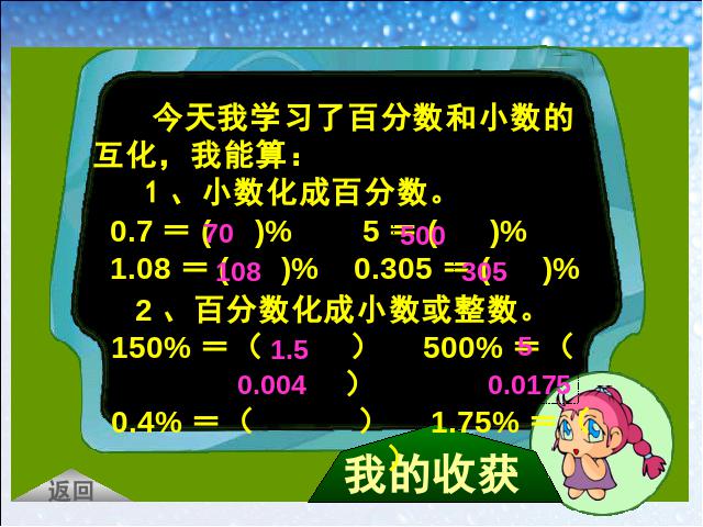 六年级上册数学（人教版）《百分数和分数、小数的互化》(数学上第8页