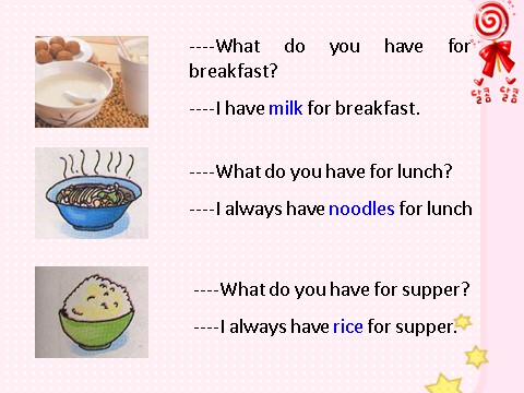六年级下册英语(SL版)Unit 3 Daily Life Lesson 2--What do you usually have for breakfast第3页