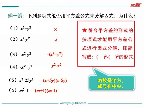 初一下册数学（湘教版）3.3 0第1课时 利用平方差公式进行因式分解第6页