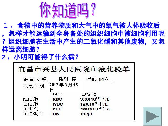 初一下册生物《4.4.1流动的组织-血液》生物第1页