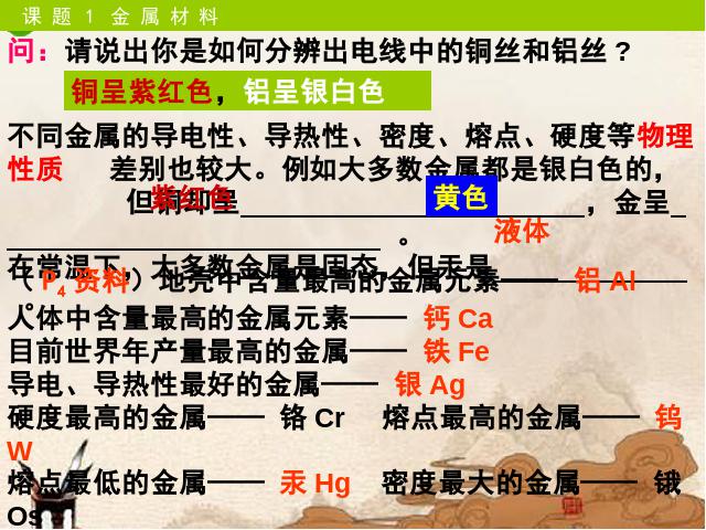 初三下册化学《课题1：金属材料 》化学第4页